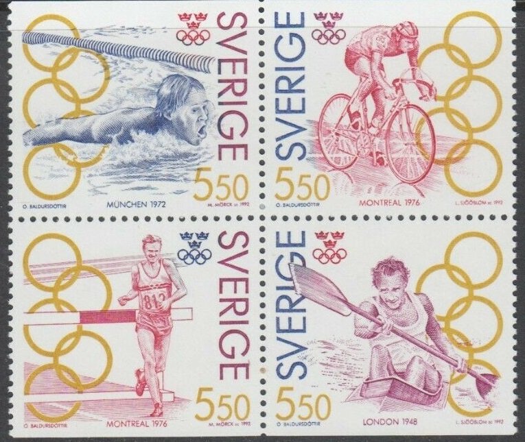 Sweden 1992 MNH Stamps Scott 1953-1956 Sport Olympic Games Medals Canoeing Cycli