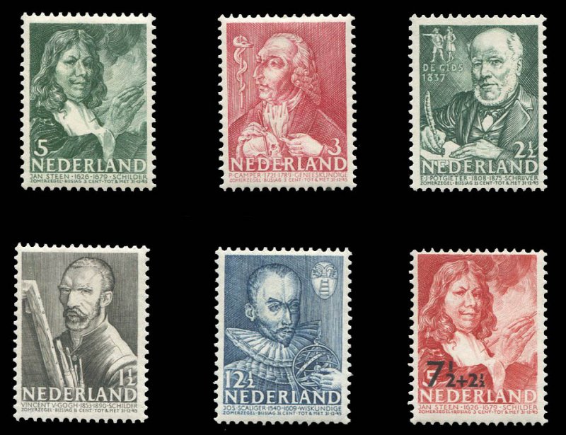 Netherlands #B123-128 Cat$26.65, 1940 Famous Men, complete set, lightly hinged