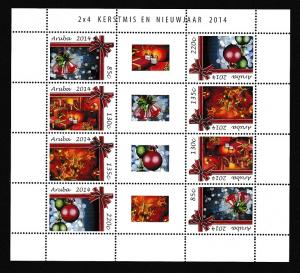 Aruba  #443  MNH  2014 sheet  with 2 strips of 4  Christmas