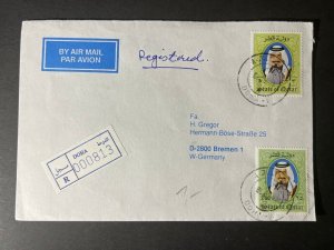 Unknown Year Registered State of Qatar Airmail Cover Doha to Bremen Germany 2