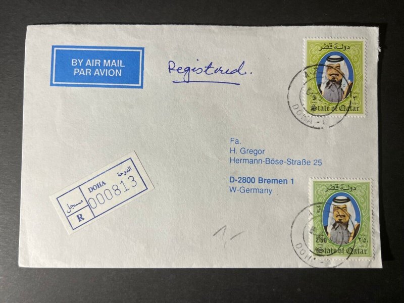 Unknown Year Registered State of Qatar Airmail Cover Doha to Bremen Germany 2