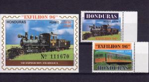 Honduras 1996 TRAINS set (2) Perforated+1 s/s Imperforated Mint (NH)