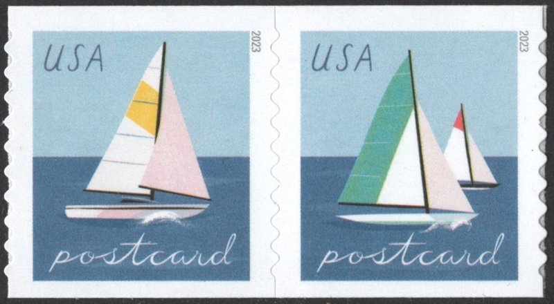 SC#5749-50 (Forever Postcard Rate) Sailboats Coil Pair (2023) SA
