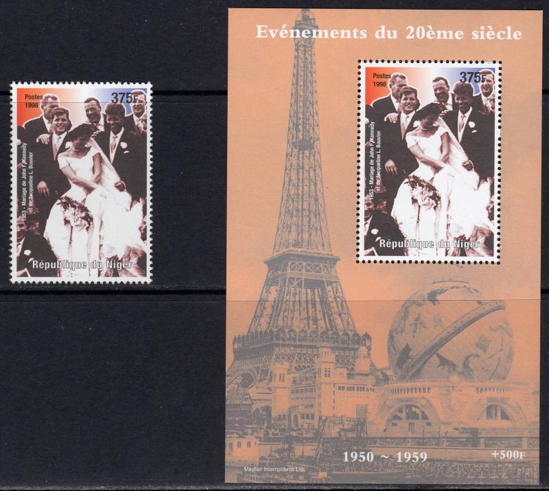 Niger 1998 John & Jackie Kennedy Wedding Set (1) + 1 S/S Perforated MNH