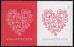 USA Sc. 4956a (49c) Love-Red & White Hearts 2015 MNH H pair