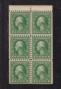 1914 Washington Sc 424d 1c MNH booklet pane XF Position J fresh OG (X1