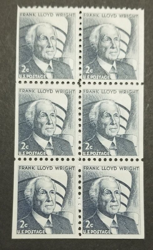 US Scott #1280c -Frank L. Wright - Booklet Pane Dull Gum 1971 Stamps MINT T4512