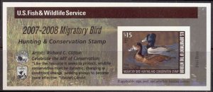 US Stamp #RW74A Self-Adhesive Souv.Sheet w/ A Pair of Ring-necked Ducks on Water