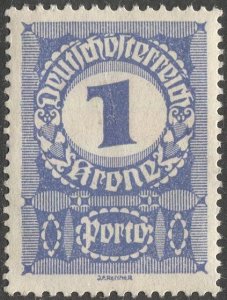 AUSTRIA 1920  Sc J84 1k Postage Due MNH, F-VF, white paper variety