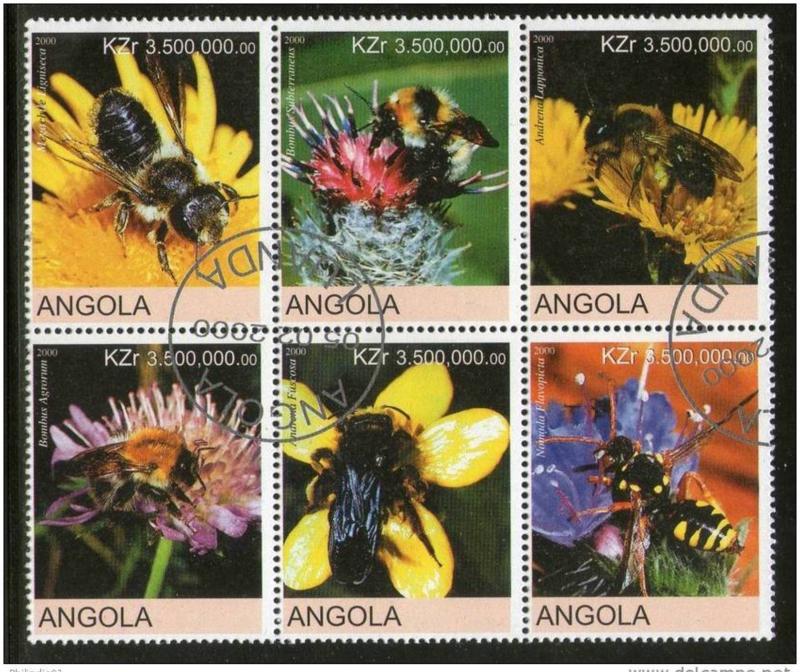 Angola 2000 Honeybees Apiculture Insect Flower Fauna Setenant BLK/6 Cancelled...