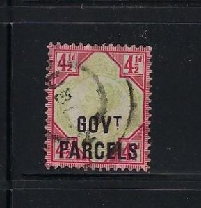 GREAT BRITAIN SCOTT #O33 1887-92 GOVERNMENT PARCEL 4 1/2D (CARMINE/GREEN) - USED