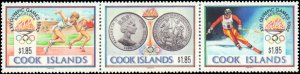 Cook Islands #1039, Complete Set, Strip of 3, 1990, Olympics, Never Hinged