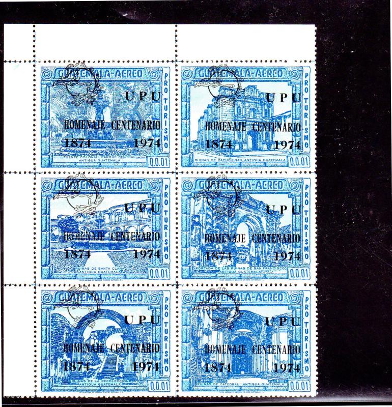 GUATEMALA #C217-C222  1976  CENTURYOF THE UPU MINT VF NH  O.G   BLOCK OF 6 CTO