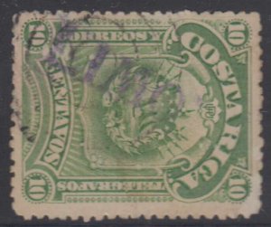 COSTA RICA 1892 RAILROAD Sc 38 USED BY VIOLET LIMON AMBULANTE S/L, MUTE CANCEL 