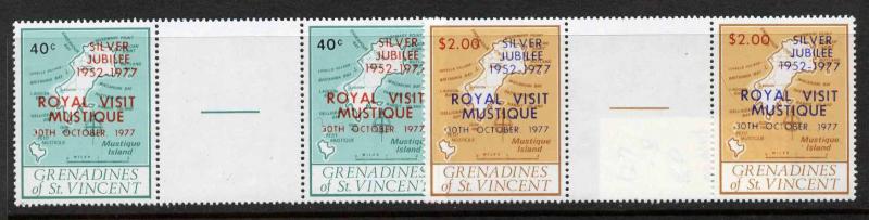 St Vincent Grenadines 127-8 Gutter Pair MNH Map, Silver Jubilee Royal Visit o/p