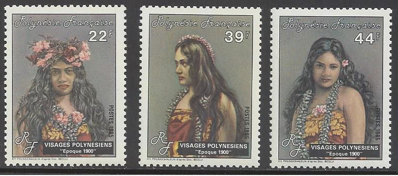 French Polynesia #411-13, MNH set, Polynesian faces, Issued 1985