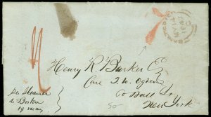 1847 TRANSATLANTIC, Manchester England - NY, LARGE RED 7, Per Steamer A Boston