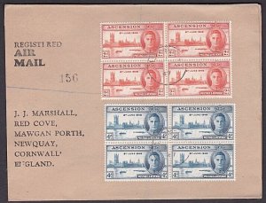 ASCENSION 1947 'Marshall' cover with Victory set in blocks to UK...........a3632