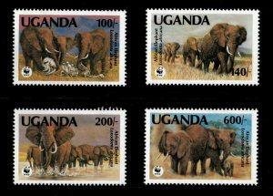 Uganda 1991 - WWF ELEPHANTS Animals - Set of 4 Stamps - Scott #948-51 - MNH