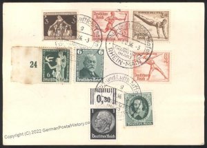 Germany 1936 Berlin Olympics Hindenburg LZ129 Zeppelin Mi32Ia Flown Cover 110202