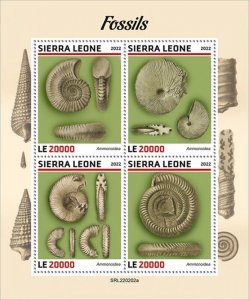 Sierra Leone - 2022 Fossils, Ammonoidea - 4 Stamp Sheet - SRL220202a