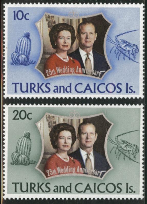 TURKS and CAICOS Scott 257-8  MNH**  silver wedding set