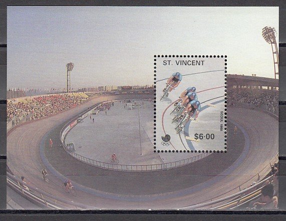 St. Vincent. 1988 Unissued issue. Seoul Olympics-Cycling s/sheet.