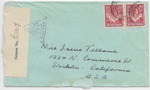 Northern Rhodesia to Stockton, Ca 1942 Scarce Rhodesian censor (C5587)