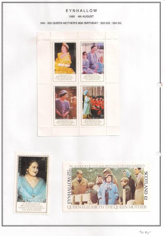 SCOTLAND - EYNHALLOW - 1980 - Queen Mother - Perf 4v, Souvenir D/L Sheets - MLH