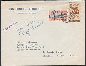 ITALY 1960 Lions Int. cover to USA - Olympic Games franking - signed Curt Lovill