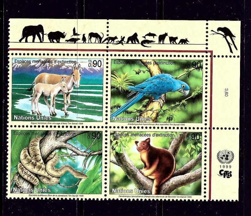 U.N. Geneva 339a MNH 1999 Wildlife Block of 4