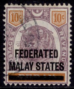 MALAYSIA - Federated Malay QV SG10, 10c dull purple & orange FINE USED. Cat £75.