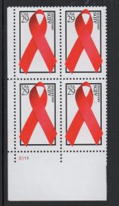 ALLY'S STAMPS US Plate Block Scott #2806 29c Aids Research MNH [4] - F/VF [STK]