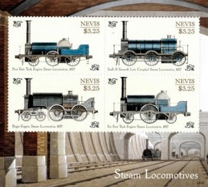 Nevis 2014 - Steam Locomotives Trains - Sheet of 4 Stamps - Scott #1850 - MNH