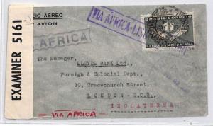 CE91 AVIATION Brazil 1942 WW2 Cachets *VIA AFRICA-LISBON* Air Mail Cover London