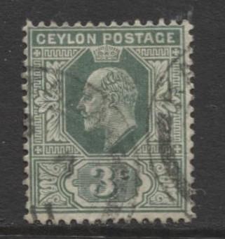 CEYLON -Scott 179- KEVII - Definitive- 1904- Wmk 3 - Used -Single 3c Stamp