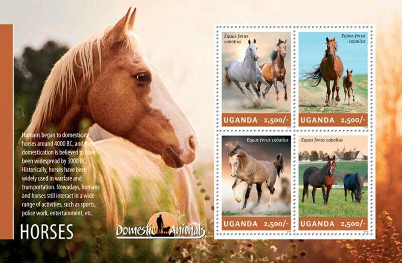 Uganda - 2014 History of Domestic Horses  4 Stamp Sheet 21D-131