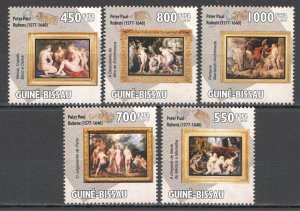 Wb225 2010 Guinea-Bissau Peter Paul Rubens Erotic Art #4587-91 Set Mnh