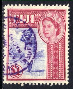 Fiji 1954 - 59 QE2 £1 Carmine & Blue Police Bugler Used SG 295 ( G1354 )