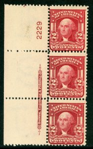 USA 1903 Washington 2¢ Carmine Type 1 Scott # 319 Plate Number Strip MNH C503