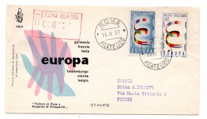 Italy FDC Venetia 1957 Europe Traveled Racc. for Italy