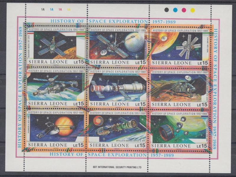 XG-AC440 SIERRA LEONE IND - Space, 1989 History Of Exploration, 15 Le MNH Sheet