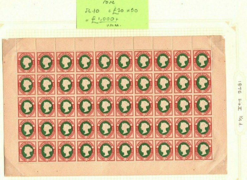 HELIGOLAND QV Stamps SG.10 1pf (¼d) Die II (1875) Mint Sheet Cat £1,000+ EP192