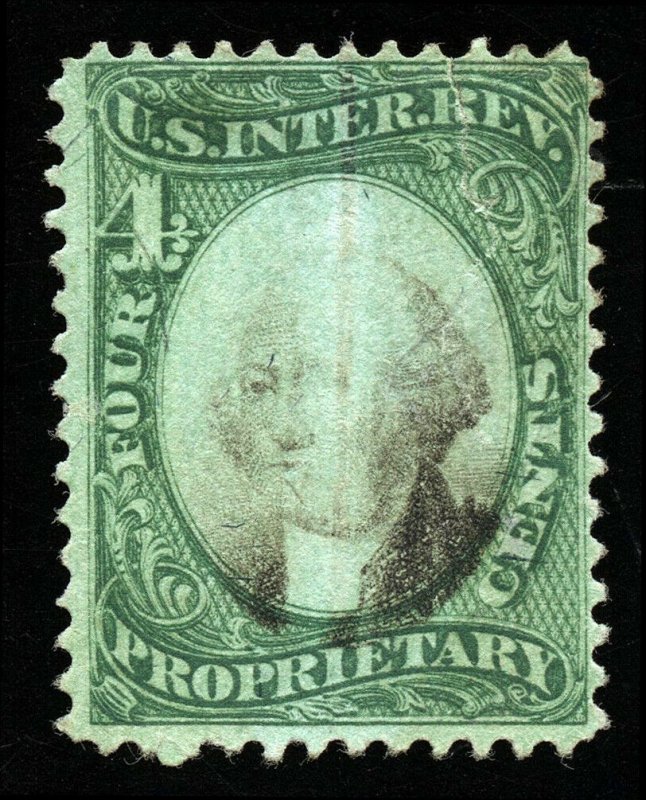 B233 U.S. Revenue Scott RB4b 4-cent proprietary, green paper SCV=$25 spacefiller