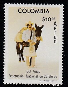 Colombia # C642, Coffee Grower & Pack Mule, Mint NH..