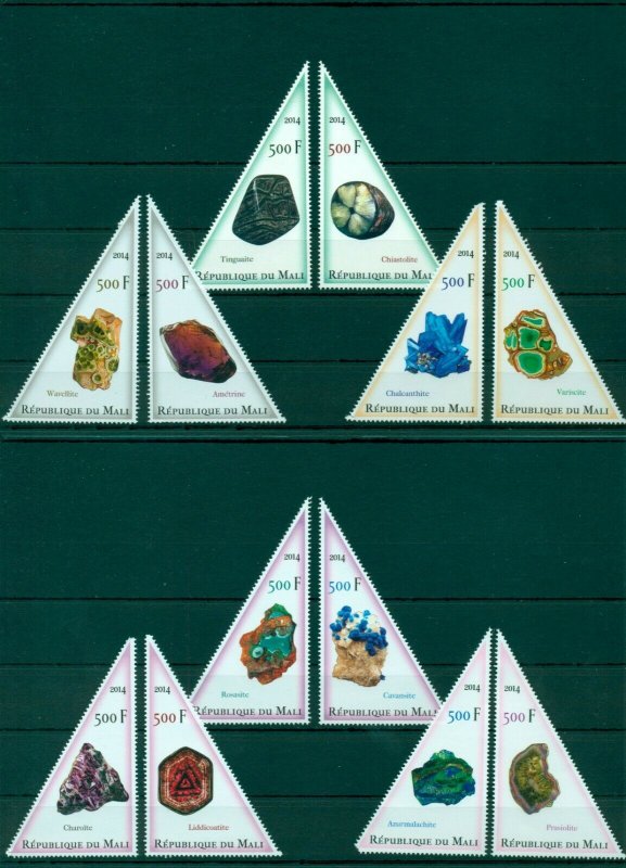 Minerals Mineralen Nature 12 MNH triangle stamps set