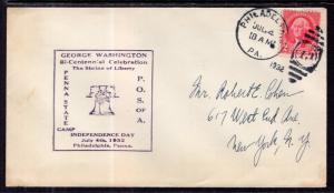 US George Washington Bicentennial July 4,1932 Philadelphia,PA Cover