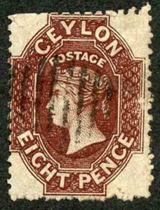 Ceylon SG68 8d Chocolate Wmk Crown CC Used