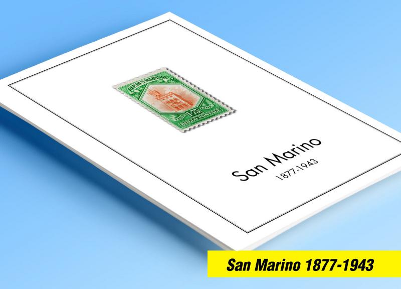 COLOR PRINTED SAN MARINO [CLASS.] 1877-1943 STAMP ALBUM PAGES (24 illust. pages)