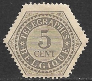 BELGIUM 1879 5c Hexagonal TELEGRAPH Stamp Hisc. 8 MH Toned Gum